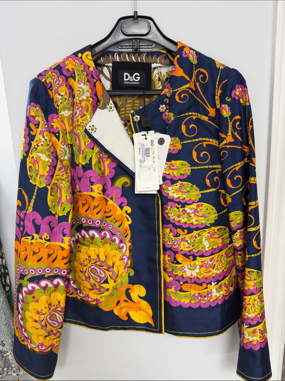 Dolce & Gabbana Navy Multicolor Baroque Print Blazer
